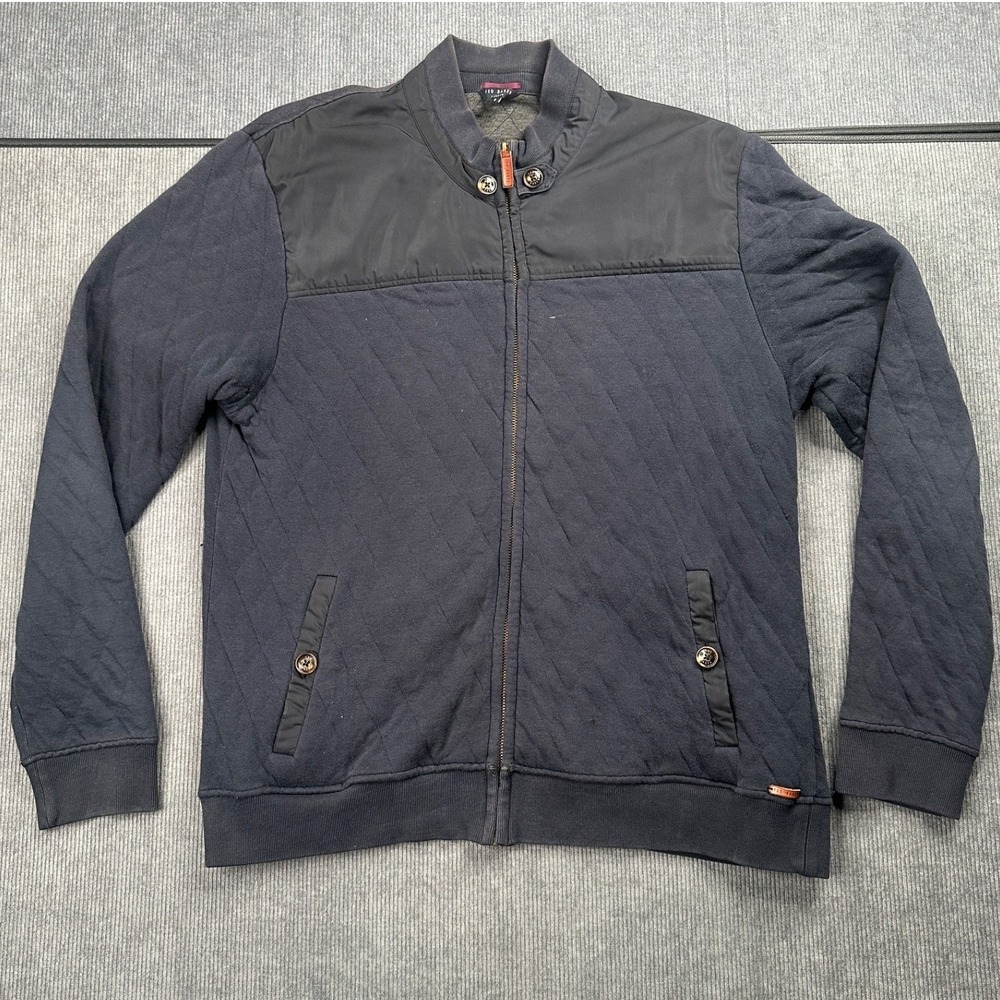 Ted Baker London Navy Quilted Bomber Jacket Full Zip Mens Size 6‎ XXL
